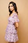 Buy_AHI Clothing_Purple Chiffon Printed Floral V Neck Wrap Dress _Online_at_Aza_Fashions