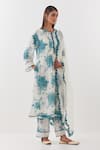 Amisha Kothari_Ivory Cotton, Organza, Cut Work, Floral Printed Kurta Set With Dupatta _Online_at_Aza_Fashions
