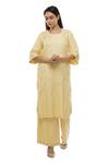 Buy_Khat_Yellow Tencel Embroidery Square Neck Abstract Kurta Palazzo Set _Online_at_Aza_Fashions