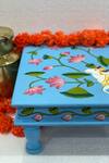 Buy_Purana Darwaza_Blue Wood Hand Painted Square-shaped Chowki_Online_at_Aza_Fashions