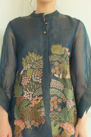 Burnt Orange & Grey Handloom Taal Ojas Tunic and Pants Set main image 1