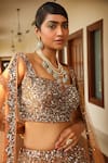 Buy_Miku Kumar_Peach Silk Hand Embroidered Sequin Square Neck Scattered Bridal Lehenga Set _Online_at_Aza_Fashions