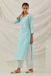 Buy_TIC_Blue Cotton Embroidered Straight Kurta Set With Lace Insert Contrast Dupatta _Online_at_Aza_Fashions