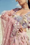 Buy_Nikita Vishakha_Purple Net, Jacquard Embroidery, Pearls Round Neck Zardozi Bridal Lehenga Set _Online_at_Aza_Fashions