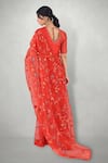 Shop_I Am Design_Red Raw , Organza Aari Crew Neck Embroidered Saree With Blouse _at_Aza_Fashions