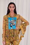 Buy_AK-OK_Yellow Silk V-neck Contrast Abstract Print Top And Pant Set _Online_at_Aza_Fashions
