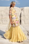 Buy_Nikita Vishakha_Yellow Organza, Modal, Mohair Embroidery, Pearls Round Neck Floral Kurta Set _Online_at_Aza_Fashions