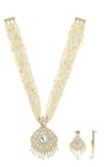 Buy_Ishhaara_White Embroidery Pearl Embellished Necklace Set _Online_at_Aza_Fashions