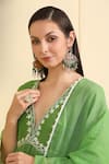 Shop_Neha Khullar_Green Chanderi Silk And Mulmul Embroidery Thread & Zari V Neck Neckline Kurta Set _at_Aza_Fashions