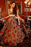 Buy_SANAM_Multi Color Organza Printed And Hand Embroidered Mirabelle & Leopard Lehenga Set _Online_at_Aza_Fashions