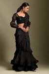 Buy_Two Sisters By Gyans_Black Pre-draped Ruffle Saree With Blouse_Online_at_Aza_Fashions