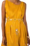 Buy_Meghna Shah_Yellow Denim, Silk Beads, Stones Embroidered And Draped Cowl Dress With Belt _Online_at_Aza_Fashions