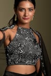 Buy_Two Sisters By Gyans_Black Organza Embellished Blouse Draped Skirt Set_Online_at_Aza_Fashions
