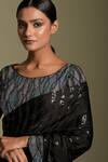Buy_Two Sisters By Gyans_Black Satin Striped Sequin Work Saree With Blouse_Online_at_Aza_Fashions