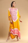 Buy_Etasha by Asha Jain_Yellow Gajji Silk Embroidered Bandhani Round Embellished Pattern Kaftan _Online_at_Aza_Fashions