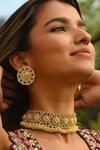 Ishhaara_Gold Plated Pearl Floral Kundan Choker Set _Online_at_Aza_Fashions