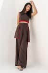 Buy_Kritika Madan Label_Brown Banana Crepe Round Neck Top And Overlap Pant Set _Online_at_Aza_Fashions