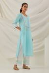 Buy_The Indian Cause_Blue Cotton Sequins, Embroidery Round Geometric Chikankari Kurta With Palazzo _Online_at_Aza_Fashions