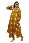 Buy_Khat_Yellow Round Neck Polka Dot Dress Pant Co-ord Set _Online_at_Aza_Fashions
