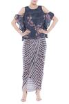 Buy_Soup By Sougat Paul_Blue Crepe Floral, Striped Round Neck Printed Draped Skirt Set _at_Aza_Fashions