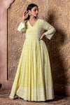 Buy_Monk & Mei_Yellow Rayon Embroidered V Neck Falak Sunshine Anarkali _Online_at_Aza_Fashions