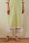 Shop_The Indian Cause_Peach Cotton Embroidery Round Neck Rozana Kurta And Palazzo Set _Online_at_Aza_Fashions