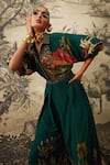 Buy_Kalista_Green Crepe Printed Mughal Spread Collar Seinna Jumpsuit _Online_at_Aza_Fashions