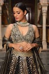 Shop_Neha Khullar_Black Net Woven Geometric Patterns V Neck Flared Lehenga Set _at_Aza_Fashions