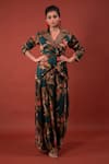 Rimi Nayak_Green Modal Satin Printed Flower Pattern Pine Box Pleated Trouser  _Online_at_Aza_Fashions