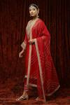 Buy Shikhar Sharma Red Silk Chanderi Embroidered Pearl V Neck Kurta Pant Set Online at Aza Fashions Buy_Shikhar Sharma_Red Silk Chanderi Embroidered Pearl V Neck Kurta Pant Set _Online_at_Aza_Fashions