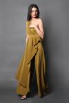 Buy_Swatee Singh_Green Crepe One Shoulder Flag Draped Jumpsuit _Online_at_Aza_Fashions