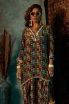 Esha L Amin_Multi Color Viscose Crepe Printed Tile V Neck Small Kurta _Online_at_Aza_Fashions