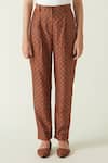 Buy_Payal Pratap_Brown Cupro Linen Printed Floral Kawah Straight Pant  _Online_at_Aza_Fashions