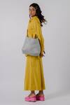 Tussah By Siddhi Shah_Yellow Cotton Collared Back Cut Work Panelled Shirt And Pant Set _Online_at_Aza_Fashions