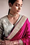 Buy_Shorshe Clothing_Pink Silk Satin Hand Embroidered And Embellished Pearl & Gota Handwoven Saree _Online_at_Aza_Fashions