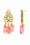 Shop_Ishhaara_Pink Beads, Gota Patti, Diamonds Kundan Embellished Danglers _Online_at_Aza_Fashions
