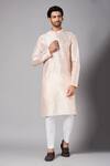 Buy_Hilo Design_Peach Cotton, Lycra, Silk Mirrors Rooyi Placement Embroidered Kurta Set _Online_at_Aza_Fashions