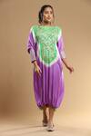 Buy_Etasha by Asha Jain_Purple Gajji Silk Embroidered Bandhani Round Color Block Pattern Kaftan _Online_at_Aza_Fashions