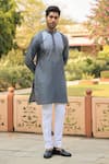 Buy_Raw & Rustic By Niti Bothra_Grey Chanderi, Silk Embroidery Ombre Banarasi Kurta _Online_at_Aza_Fashions