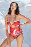 Buy_Tizzi_Red Wonder Fabric 80% Printed Floral Curved V Neck And Animal Swimsuit _Online_at_Aza_Fashions