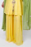 Buy_Geetika Jain_Yellow Peplum Kurta Slub Silk Embroidered Dabka V Neck Sharara Set _Online_at_Aza_Fashions