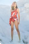 Buy_Tizzi_Red Wonder Fabric 80% Printed Floral One Shoulder Swimsuit With Belt _Online_at_Aza_Fashions