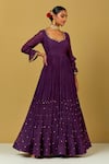 Buy_Ikshita Choudhary_Purple Chanderi Embroidered V Neck Anarkali_at_Aza_Fashions