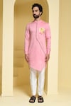 KUSTOMEYES_Pink Cotton Asymmetric Kurta And Pant Set _Online_at_Aza_Fashions