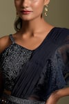 Buy_Two Sisters By Gyans_Blue Blouse Net, Saree Georgette And Pre-draped Ruffle With Embellished _Online_at_Aza_Fashions