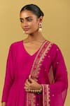 Buy_Ikshita Choudhary_Magenta Muslin, Silk, Organza Embroidery, Sequins Floral Anarkali Sharara Set _Online_at_Aza_Fashions