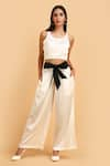 Buy_LABEL IVISH_Off White Pure Silk Charmeuse Satin Top And Trouser Set With Sash Belt  _Online_at_Aza_Fashions