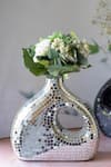 Buy_H2h_Silver Mirror, Paper Mache Asymmetrical Curved Vase_Online_at_Aza_Fashions