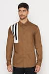 Buy_Lacquer Embassy_Brown 100% Cotton Carey Color Block Panel Shirt _Online_at_Aza_Fashions