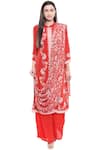 Buy_Soup By Sougat Paul_Red Crepe Floral Mandarin Collar Draped Kurta And Palazzo Set _at_Aza_Fashions